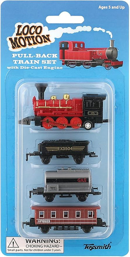 Toysmith Mini Pull-Back Train Set, Assorted Styles, For Boys & Girls 5+