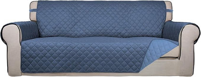 PureFit Reversible Quilted Sofa Cover, Water Resistant Slipcover Furniture Protector, Washable Couch Cover with Non Slip and Elastic Straps for Kids, Dogs, Pets (Sofa, Dark Blue/Light Blue)