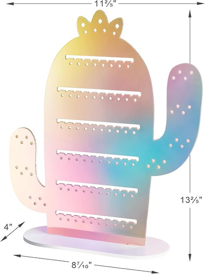 NiHome Cactus Iridescent Acrylic Earring Organizer, 11.2"x12.8", Earring Holder Organizer, Earring Stud Organizer, Plastic Clear Acrylic Earring Rack Holder Organizer for Girl Women