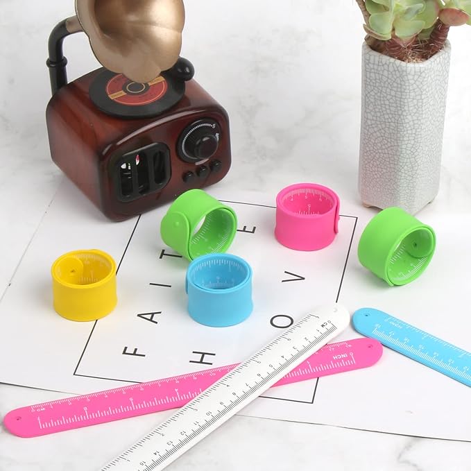 FOIMAS 20pcs Ruler Slap Bracelets for Kids,Silicone Snap Bracelet Wristband for Boys Girls Party Favor Supply Classroom Prize