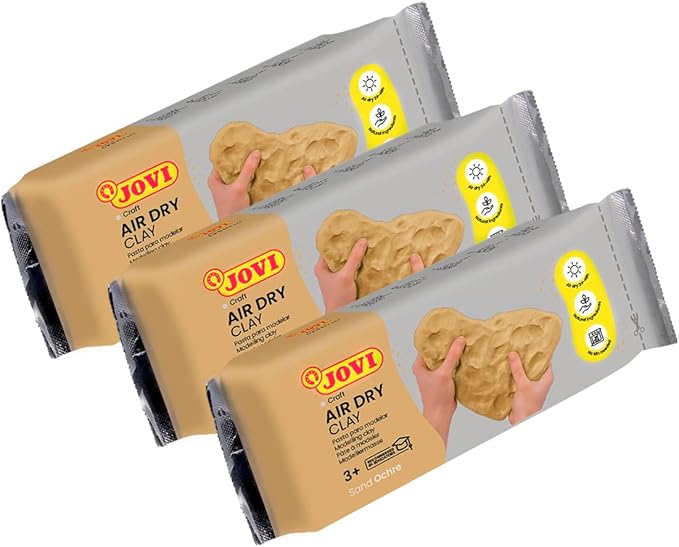 Jovi - Air Dry Clay, Set of 3 Units, 1.1lb Each, Total of 3.3 lb, No Oven Needed, Sand Ochre Color, Pottery Clay for Arts and Crafts Projects (P85O/3)