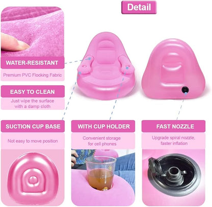Nevife Inflatable Lounge Chair with Ottoman & Cup Holder, Portable Blow Up Sofa, Air Chaise Lounge,Lazy Couch for Camping,Gaming,Lunch Break,Garden,Party,Enjoy Sunbathing (Pump Not Incl.)-Pink