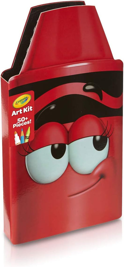Crayola Tip 50 Piece Art Kit, Scarlet Art Gift for Kids 5 & Up, Includes Crayons, Pip-Squeaks Markers, Colored Pencils, Paper Sheets & Dual-Purpose Sharpener in Tip Character Travel Case