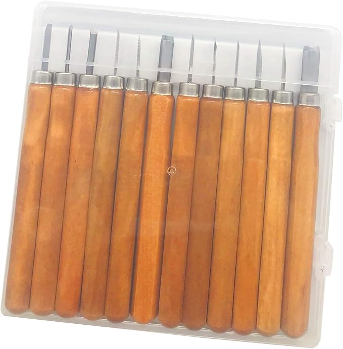 Wood Carving Tools Set, 12 PCS SK2 Carbon Steel Carving Chisels Knife Kit with Detail Wood Carving Knife, Hand Carving Tool for Beginners Kids Adult Soapstone Pumpkin Carpenter Experts DIY Sculpture