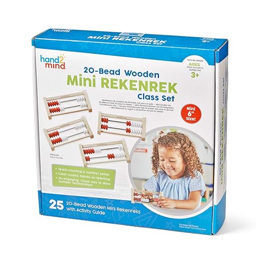 hand2mind Mini 20 Bead Wooden Rekenrek Class Set, Abacus for Kids Math, Math Manipulatives Kindergarten, Counting Rack for Kids, Counters for Kids Math, Kids Educational Toys (Set of 25)