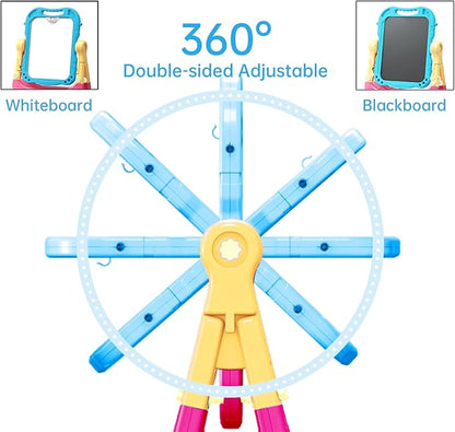 Art Easel for Kids with Magnetic Drawing Board, Double Sided Easel with Magnetic Letters & Numbers Easel, Adjustable Standing Easel for Toddler, Creative Play for Kids