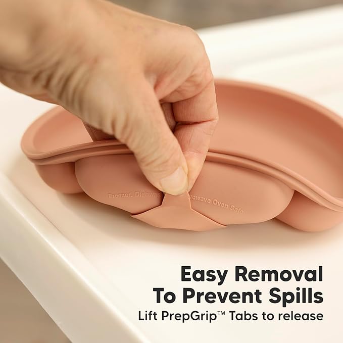 KeaBabies Suction Plates with Lids for Baby - 3-Pack 100% Silicone Suction Plates for Baby, Kids,Toddler Plates,Divided Baby Plates with Suction,Lids, BPA-Free, Microwave, Dishwasher Safe (Terracotta)