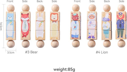 Promise Babe Wooden Animal Puzzle Toy for Toddlers 1-3, Rotating Spin Twist Blocks Set of 2, Learning Educational Montessori Toy Gifts for Kids Boys Girls, Fox and Tiger