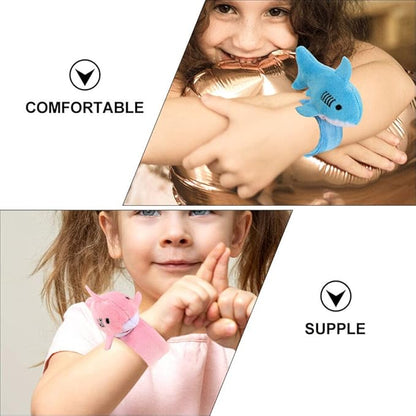 Abaodam 2pcs Shark Slap Bracelet Animal Slap Bracelets Plush Stuffed Animal Hugger Snap Wrist Band for Kids Birthday Party