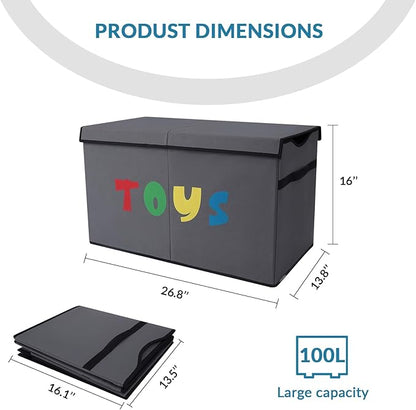YOLOXO Toy Box Chest, Collapsible Sturdy Storage Bins with Lids, Extra Large Kids Toy Storage Organizer Boxes Bins Baskets for Kids, Boys, Girls, Nursery Room, Playroom, Closet (A-TBX-GRAY-MULTI)