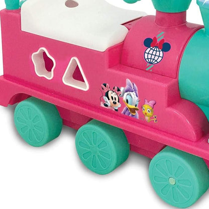 Kiddieland Disney Minnie Mouse Play n' Sort Activity Train Ride-On with Lights, Sounds, Shape Sorter, Storage Seat, Push Handle, Ages 12–36 Months, Toddler Indoor Toy for Motor Skills