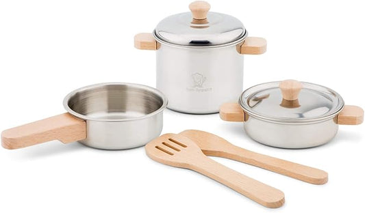 New Classic Toys Metal Pan Set - Pretend Play Toy for Kids Cooking Simulation Educational Toys and Color Perception Toy for Preschool Age Toddlers Boys Girls