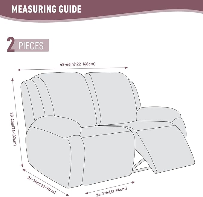 KinCam Recliner Covers, Stretch Reclining Chair Covers, Recliner Sofa Slipcovers Stripe Jacquard Recliner Couch Covers Furniture Protector Covers for Pet Kid (2 Seater, Pink)