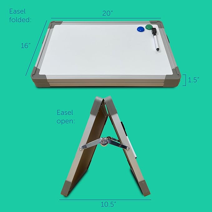 Flipside Products 16” x 20” Magnetic Double-Sided Desktop Easel, Bright White Dry Erase Easel for Office, Home, and Classroom, Aluminum Frame, Magnets and Dry Erase Marker w/Magnetic Eraser Cap