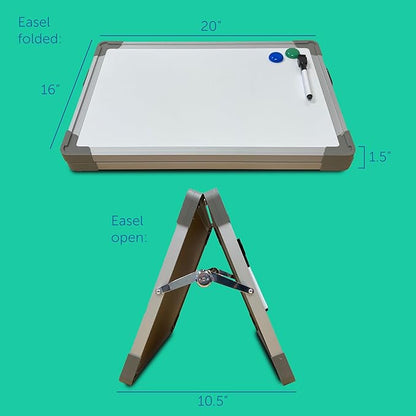 Flipside Products 16” x 20” Magnetic Double-Sided Desktop Easel, Bright White Dry Erase Easel for Office, Home, and Classroom, Aluminum Frame, Magnets and Dry Erase Marker w/Magnetic Eraser Cap