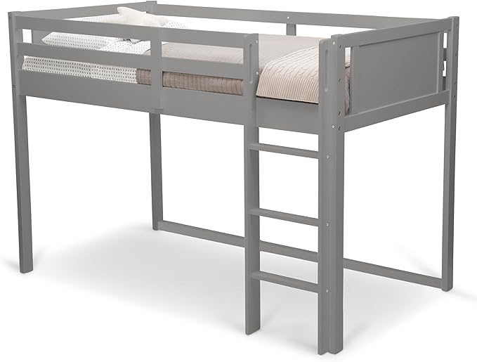 Delta Children Twin Loft Bed with Guardrail and Ladder (Coordinates with Batman, Spider-Man & Harry Potter Tents Sold Separately), Grey