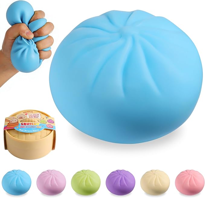 Dumpling Squishy Mystery Box, Viral Squishy Dumpling Toy, Bao Bun Food Squeeze Stress Relief Fidget Toys for Holiday & Birthday Gifts (Blue)
