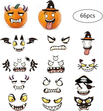 Halloween Pumpkin Decorating Kits,12 Sheets,66 Pcs,Makes 24 Pumpkins(12 Designs)- Halloween Party Supplies Trick or Treat Party Favors