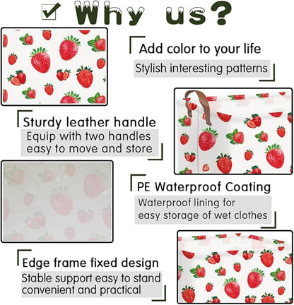 Rectangular strawberry basket,Waterproof foldable storage box with handle,Gift basket,Baby Girl Baskets,Girl room decor,Books Box(Strawberry)
