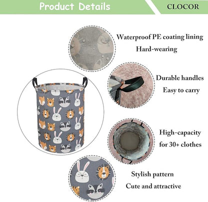 CLOCOR Kids Laundry Basket,Collapsible Fabric Storage Container,Baby Nursery Hamper for Boys,Kids Toys Bucket,Room Decor,Gift Basket(Animal Heads)