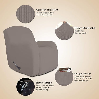Easy-Going Oversized Recliner Stretch Sofa Slipcover Sofa Cover 1 Piece Furniture Protector Couch Soft with Elastic Bottom Kids,Polyester Spandex Jacquard Fabric Small Checks(Oversize Recliner,Taupe)