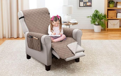 XL Recliner/Chair Cover - Shield & Protects from Pets, Kids, Stains - Reversible, Easy Wash & Dry - Taupe & Beige - 70”W x 80”L