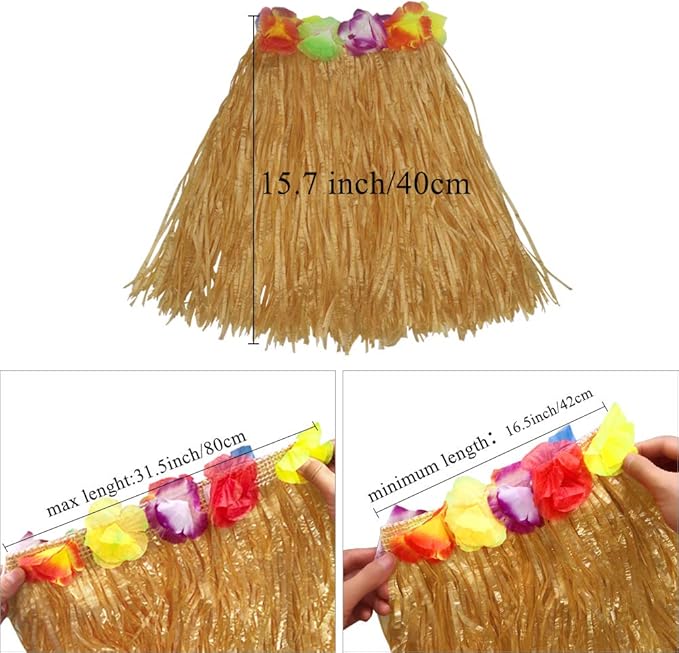 40cm Performance grass skirt with flowers bracelets headband necklace Hula set Gold