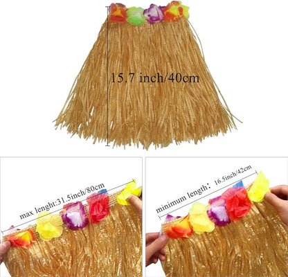 40cm Performance grass skirt with flowers bracelets headband necklace Hula set Gold