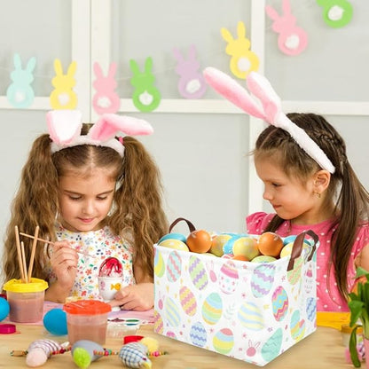 FXOLCSHE Rectangular Easter basket,Dirty laundry basket with handles,Toy storage bin,Laundry basket for girls,Girls Room Decor,Gift Basket(Flower egg)