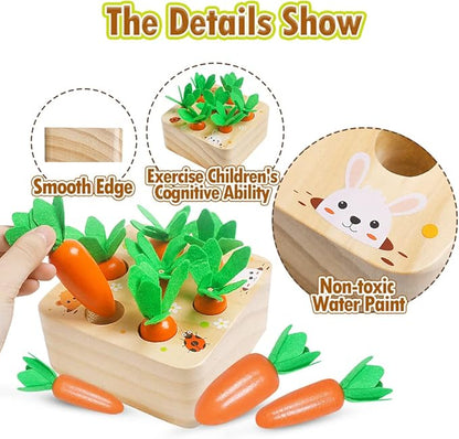 Skrtuan Montessori Toys for Babies 6-12 Months, Wooden Toys for 1 2 3 Year Old Toddlers, Educational Carrot Harvest Shape Sorting Matching Puzzle, Developmental Birthday Gifts for Boys and Girls