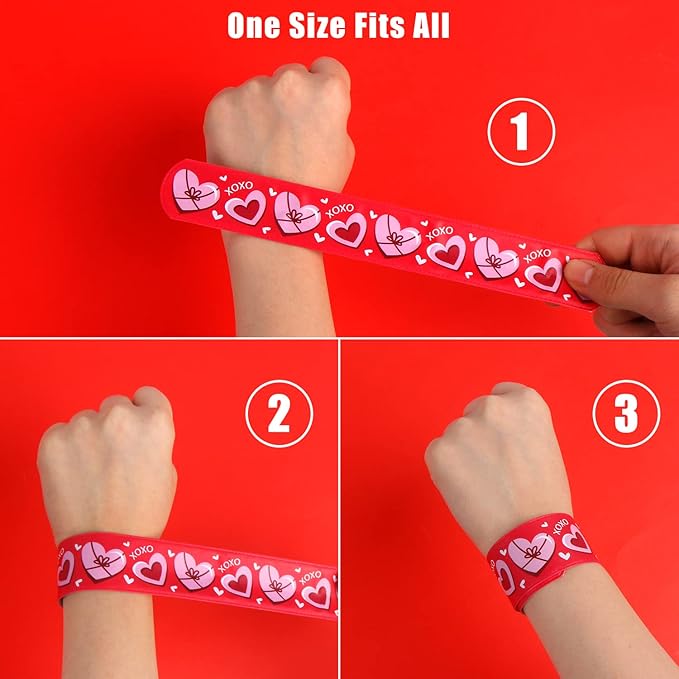 CCINEE 48PCS Valentine's Day Slap Bracelets, Assorted Heart Animal Printed Slap Wristbands Valentine Cartoon Snap Bands for Kids School Classroom Exchange Gifts Party Favor