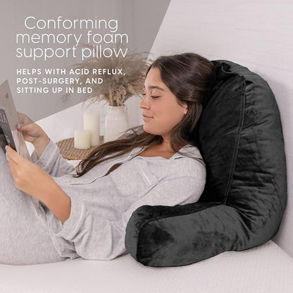 Milliard Reading Pillow with Shredded Memory Foam, Large Adult Backrest with Arms, Back Support for Sitting Up in Bed with Washable Cover (Sit up Pillow)