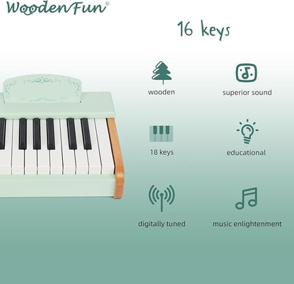 Toy Piano Wooden Piano Keyboard for Toddlers, 18 Keys Digital Piano for Kids, Music Educational Instrument Toy, Wood Piano for 3+ Girls and Boys