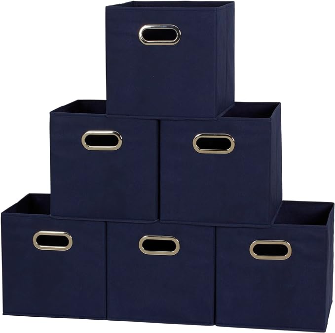 Household Essentials 81-1 Foldable Fabric Storage Bins | Set of 6 Cubby Cubes with Handles | Navy Blue, 6 lbs (Pack of 6)