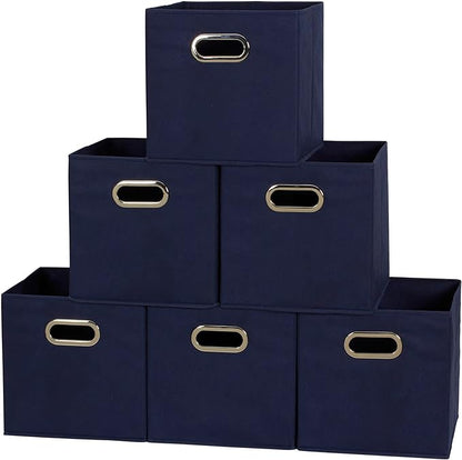 Household Essentials 81-1 Foldable Fabric Storage Bins | Set of 6 Cubby Cubes with Handles | Navy Blue, 6 lbs (Pack of 6)