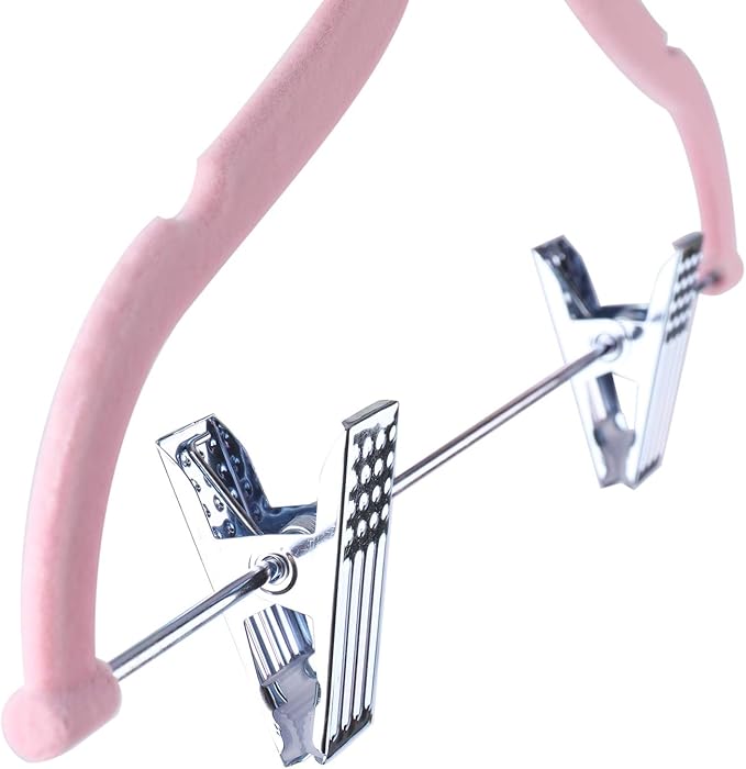 Tosnail 30 Pack Kids Velvet Hangers Children's Clothes Hangers Baby Hangers with Clips - Pink
