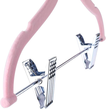 Tosnail 30 Pack Kids Velvet Hangers Children's Clothes Hangers Baby Hangers with Clips - Pink