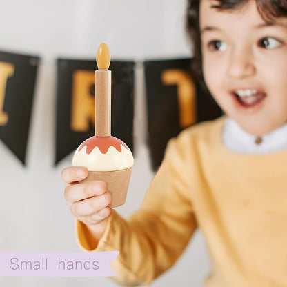 Wooden Cupcakes Toy,Kids Kitchen Playset,Pretend Play Food with Menu,Birthday Cake Toy for Toddlers Boys Girls Ages 3+