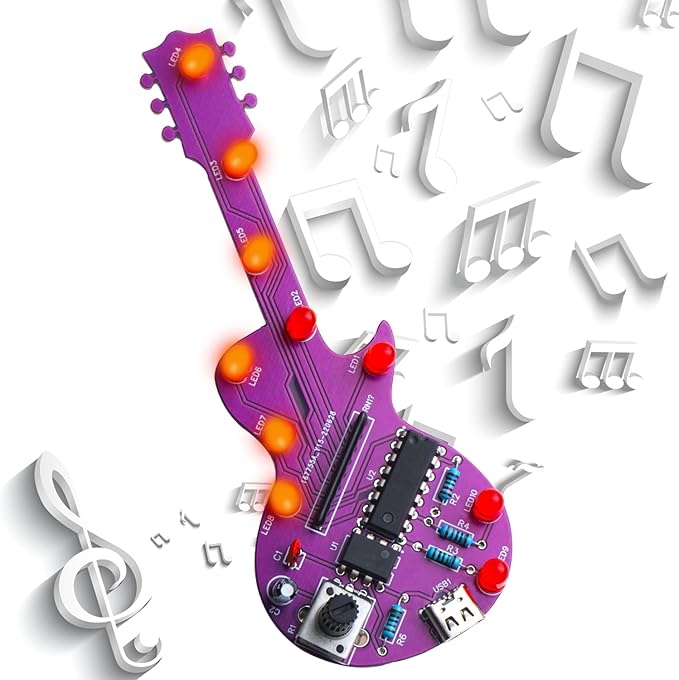 Beginner Learn to Solder Fun Kit :Guitar Shaped LED flashing adjustable speed Soldering Kits DIY Electronics Projects