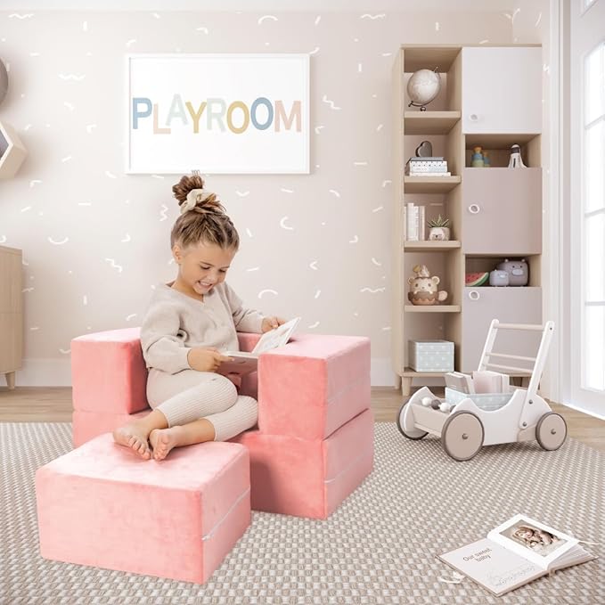Milliard Kids Couch - Modular Kids Sofa for Toddler and Baby Playroom/Bedroom Furniture (Pink Small)
