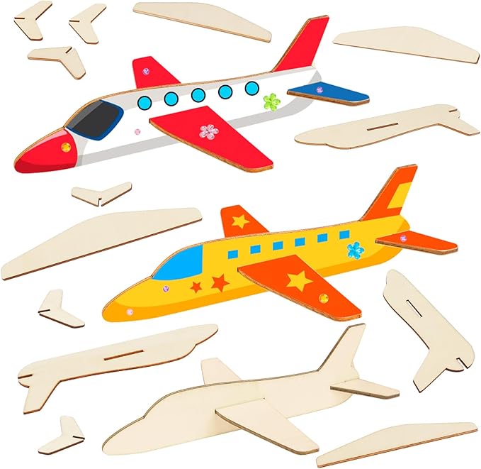 Fennoral 12 Pack Wooden Airplane Craft for Kids Make Your Own 3D Airplane kit for Boys Girls DIY Paint Wood Planes for School Art Activity Kids Birthday Gifts