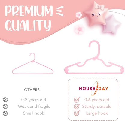 HOUSE DAY Plastic Baby Hangers for Closet 20 Pack, Durable Plastic Kids Hangers for Baby Clothes, Thin & Compact Childrens Hangers, Space Saving Pink Baby Hangers, Small Hangers for Kids Clothes