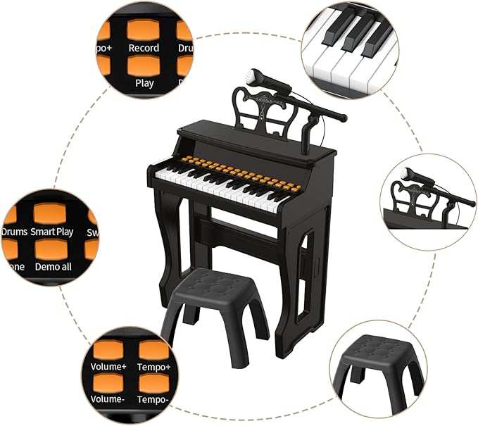 Piano Keyboard for Kids 3-6 - 37 Keys Electric Musical Keyboard with Microphone, Stand & Stool, Kids Learning Piano Toys for Beginners 3 4 5 6 Years Old Girls Boys Birthday Gift