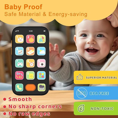 KALUYA Bilingual Baby Phone Toy Phone for Toddler 1-3, Fun Early Learning Musical Baby Toys for 6-12 Months with Sounds and Light, English/Spanish, Gift for 1 Year Old Boys Girls Kids Infant, Black