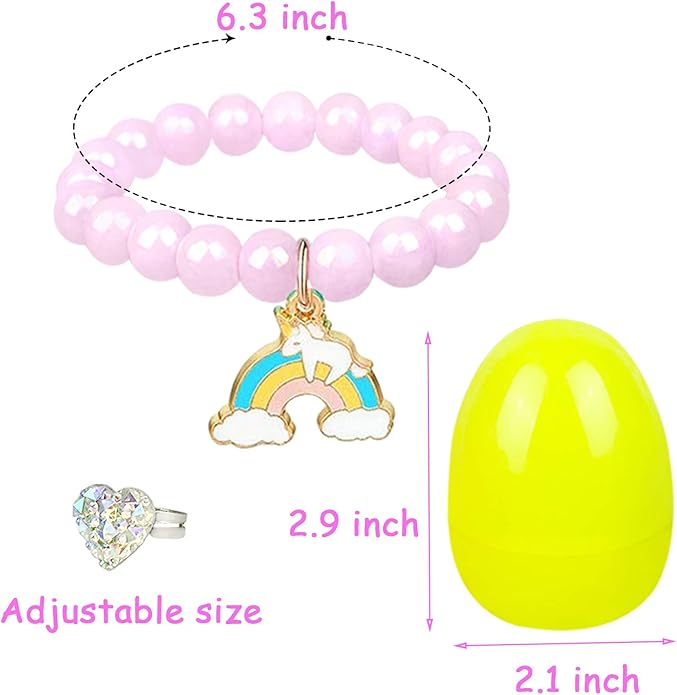 VLUSSO Party Favors in the Nature of Small Toys Easter Eggs Easter Basket Stuffers Fillers Filled 4 Pack Eggs with Colorful Bracelet Girls Inside Colorful Pre Plastic For Kids Gifts