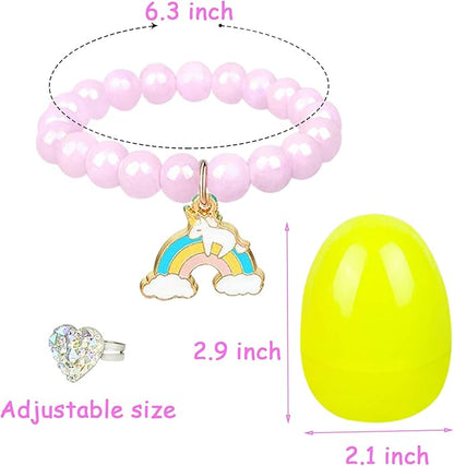 VLUSSO Party Favors in the Nature of Small Toys Easter Eggs Easter Basket Stuffers Fillers Filled 4 Pack Eggs with Colorful Bracelet Girls Inside Colorful Pre Plastic For Kids Gifts