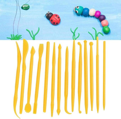14Pcs Plastic Clay Tools Ceramic Pottery Tool Kit for Shaping and Sculpting Carving Polymer Cake Modeling Tools (Yellow) Pottery Tools