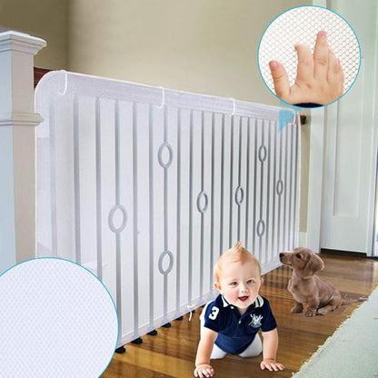 Child Safety Net - 10ft L x 2.5ft H, Balcony, Patios and Railing Stairs Netting, Safe Rail Net for Kids/Pet/Toy, Sturdy Mesh Fabric Material (White)