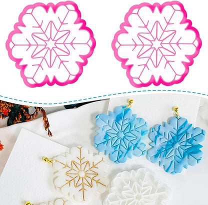Xaekicr Snowflake Polymer Clay Cutters for Earrings, Clay Earring Cutters for Winter Crafts, 2pcs Christmas Polymer Clay Molds Clay Tools