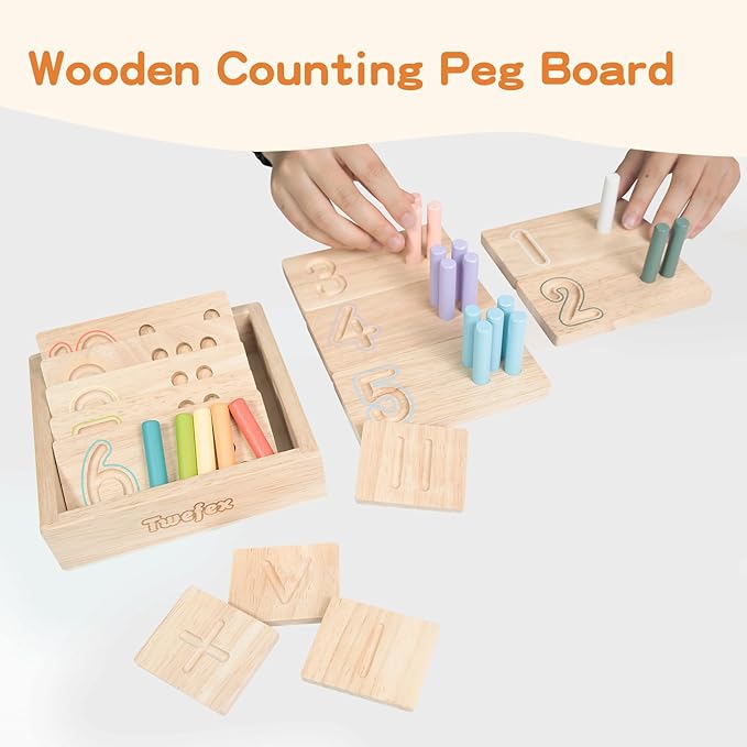 Montessori Counting Toys for Toddlers | 3 in 1 Wooden Peg Board and Montessori Counting Beads Math Toys for Kids Age 3 4 5 | Toddler Wooden Number Learning Montessori Toys